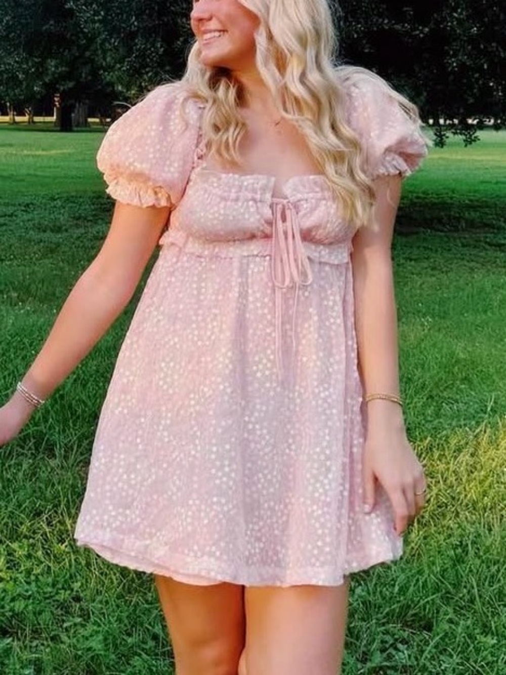 Buddy Love Pink Puff Sleeve Babydoll Dress